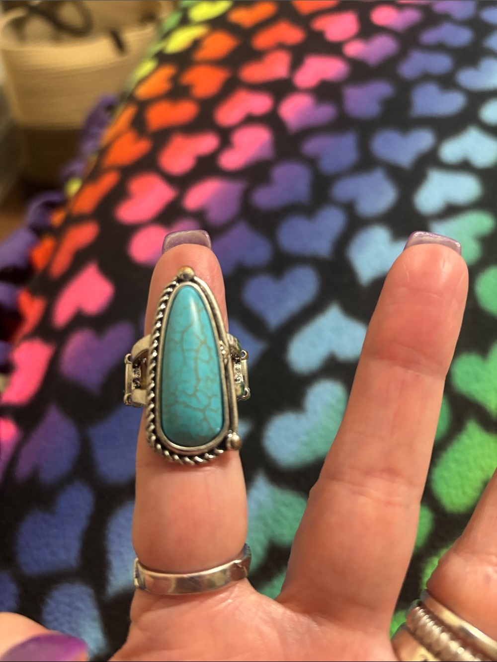 Turquoise Teardrop Statement Ring - Women's Silver Tone Jewelry